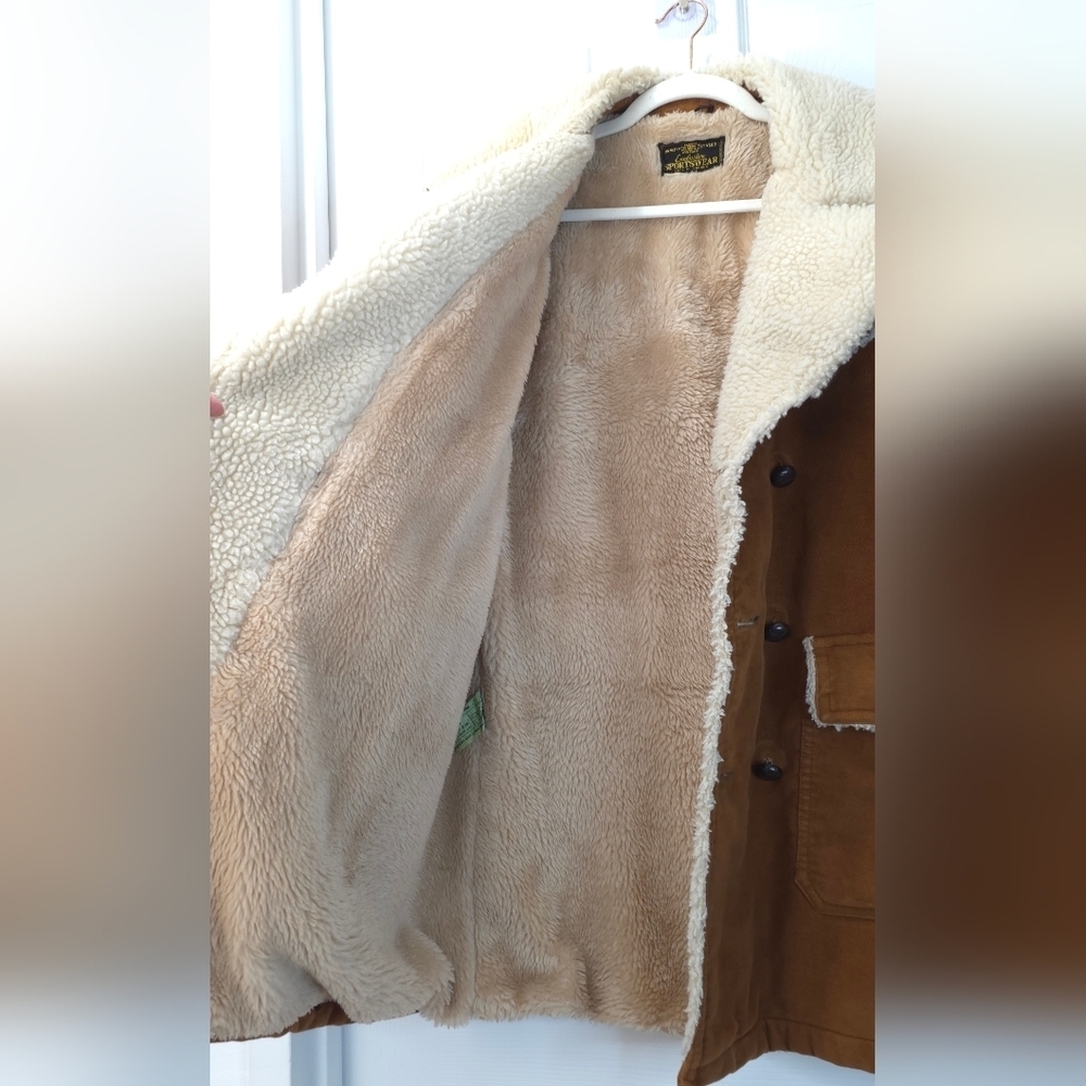 Vintage 70s Brown Faux Suede faux shearling And Sherpa Rancher Jacket L - Picture 5 of 11